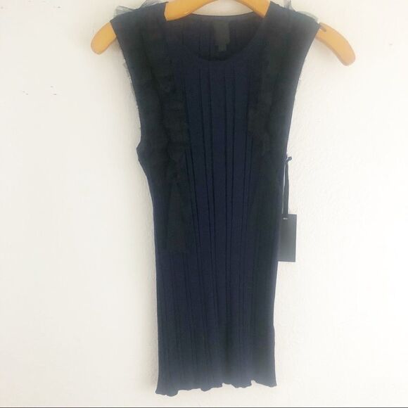 Vera Wang Blue with Black ruffle hem sleeves top size S. New with tags - Picture 1 of 5